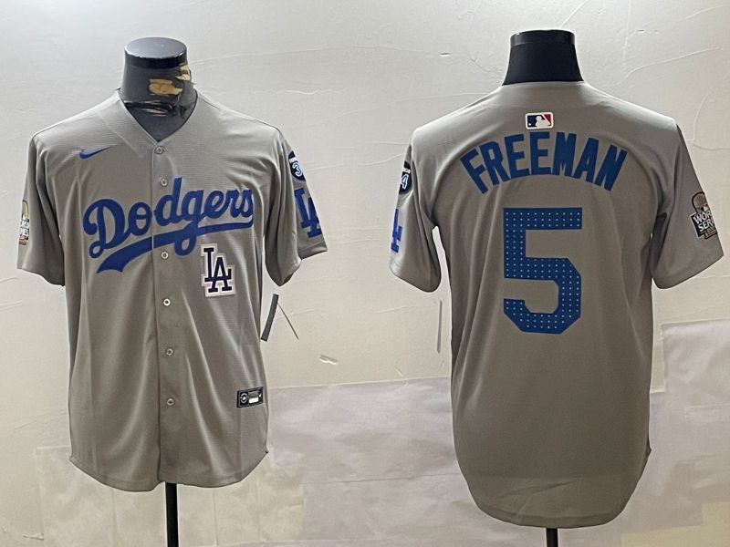 Men Los Angeles Dodgers 5 Freeman Grey Game 2024 Nike MLB Jersey style 112011